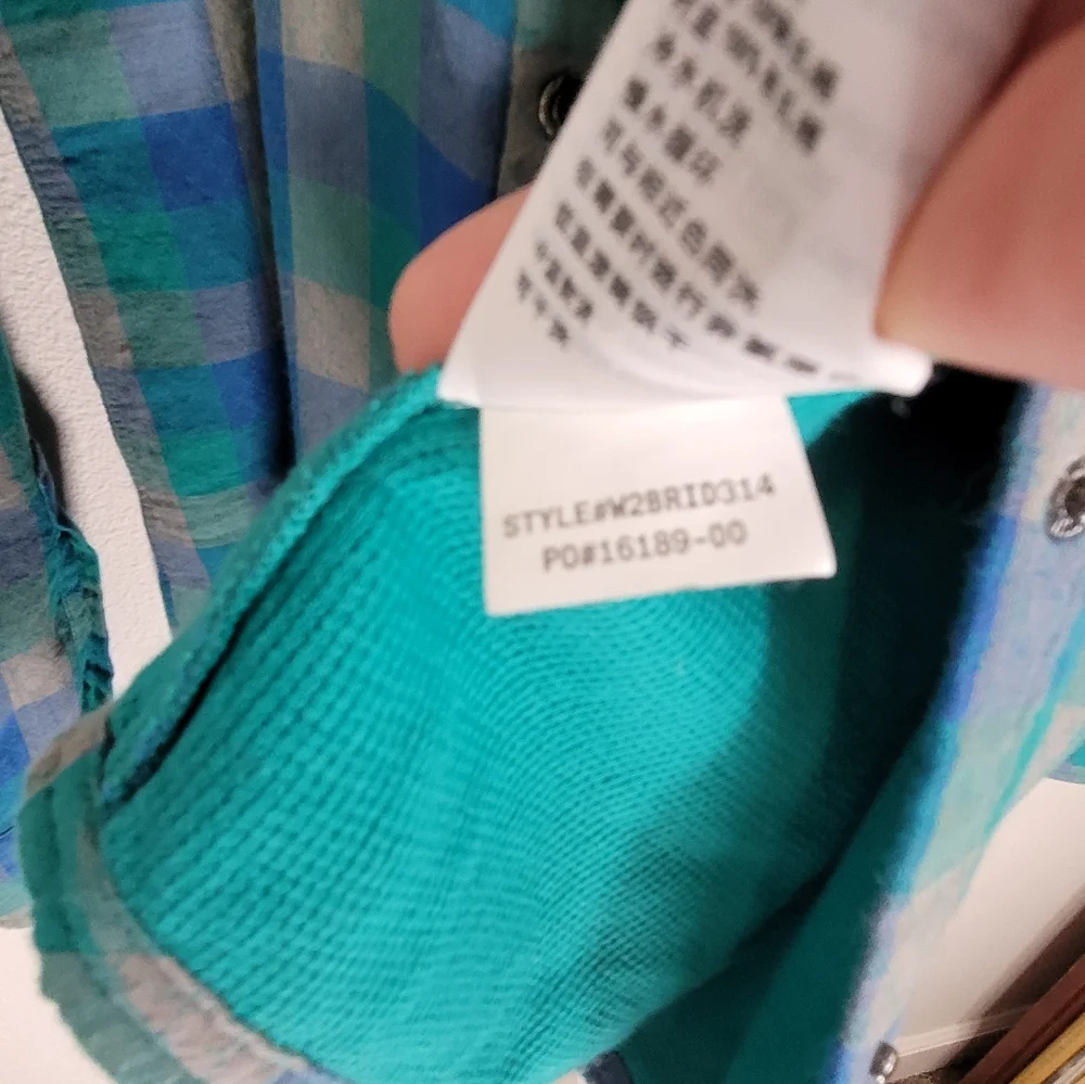 XL Prana Plaid Shacket 100% Organic Cotton Waffle Knit Lining Teal Green & Blue - Picture 5 of 16